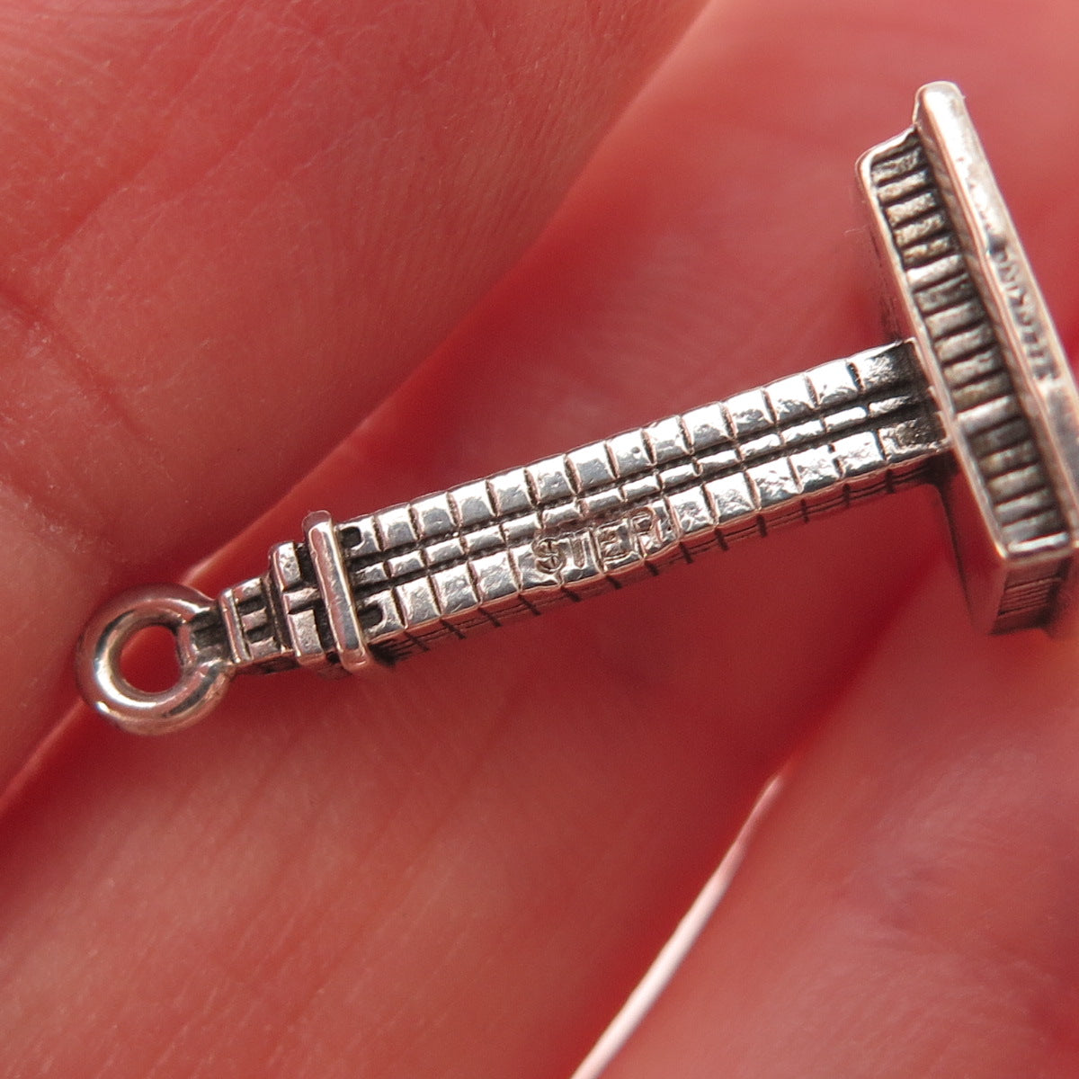 925 Sterling Silver Vintage Skyscraper Oxidized 3D Charm Pendant