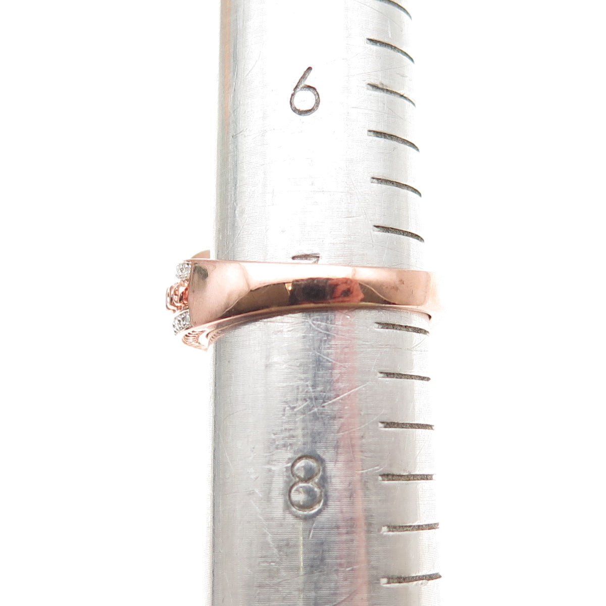 925 Sterling Silver Rose Gold Plated Diamond & Blue Topaz Heart Ring Size 7.25