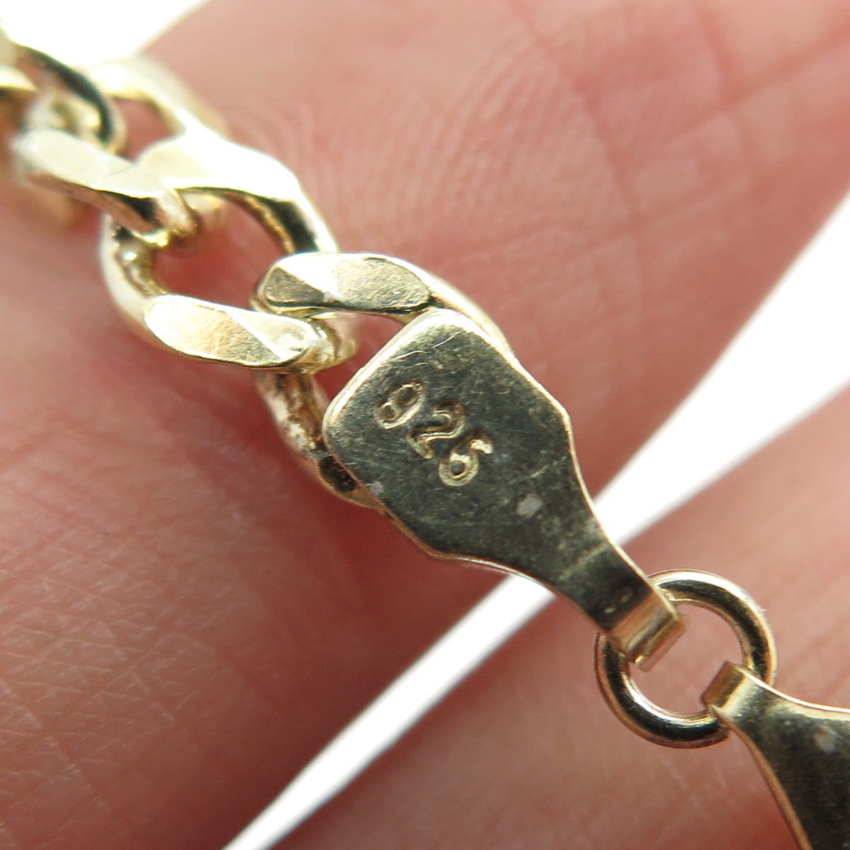 925 Sterling Silver Gold Plated Round-Cut Black Spinel Curb Link ID Bracelet 7"