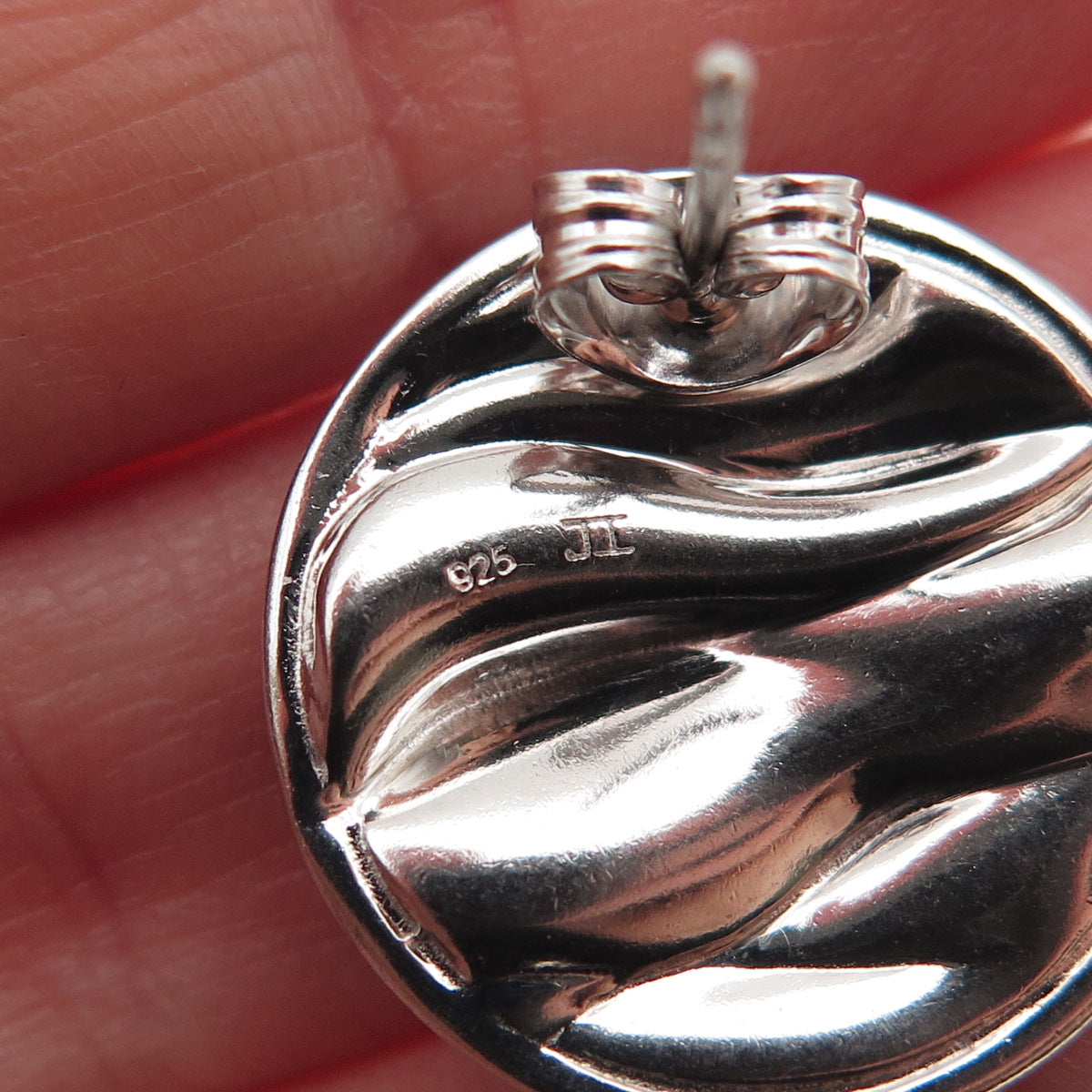 925 Sterling Silver Modernist Wavy Disc Earrings