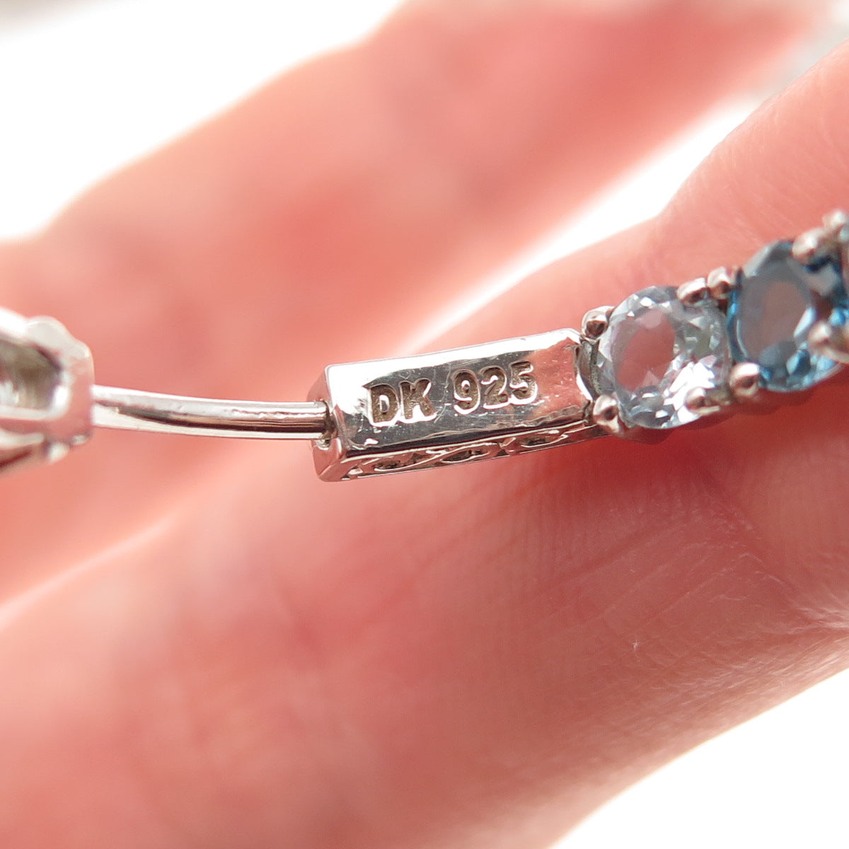 925 Sterling Silver Real Round-Cut London Blue Topaz In & Out Hoop Earrings