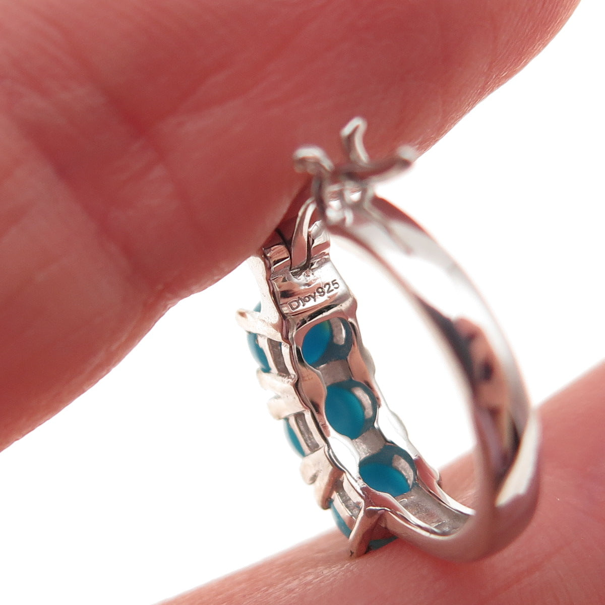 D'Joy 925 Sterling Silver Real Sleeping Beauty Turquoise Hoop Earrings