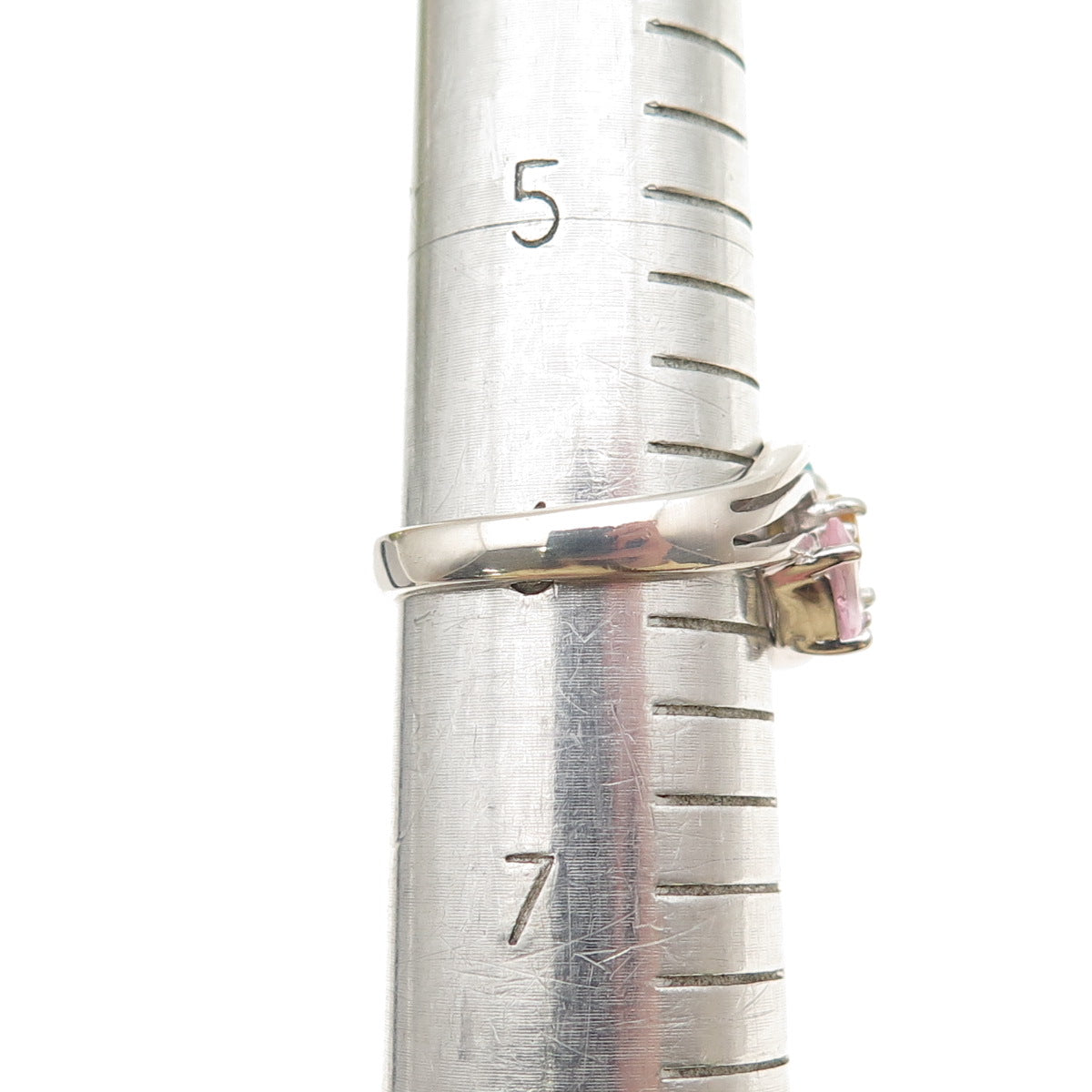 925 Sterling Silver Vintage Real Blue Topaz Pink Amethyst & Citrine Ring Size 6