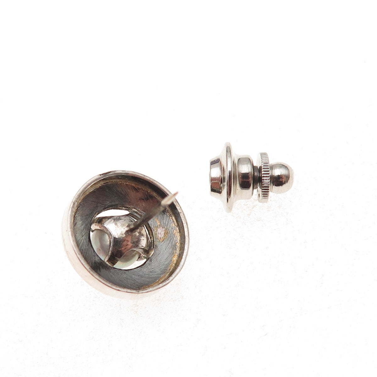 925 Sterling Silver Antique Art Deco Real Pearl Floral Tie Tack / Lapel Pin