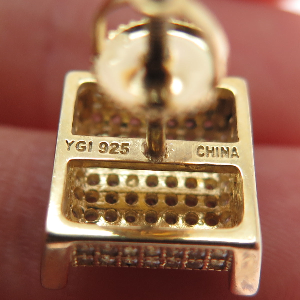 925 Sterling Silver Gold Plated Round-Cut C Z Square Stud Earrings