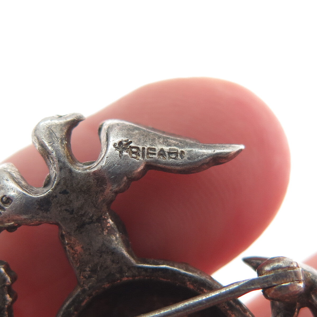 TRIFARI 925 Sterling Silver Antique Rhinestone US Marine Corps Oxidized Brooch