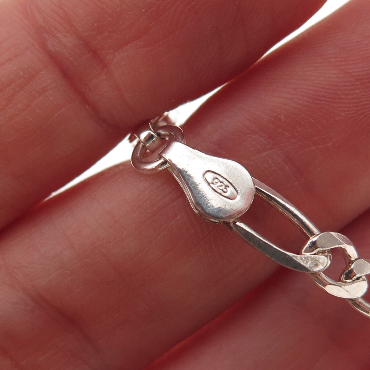 925 Sterling Silver Italy Figaro Chain Necklace 24"