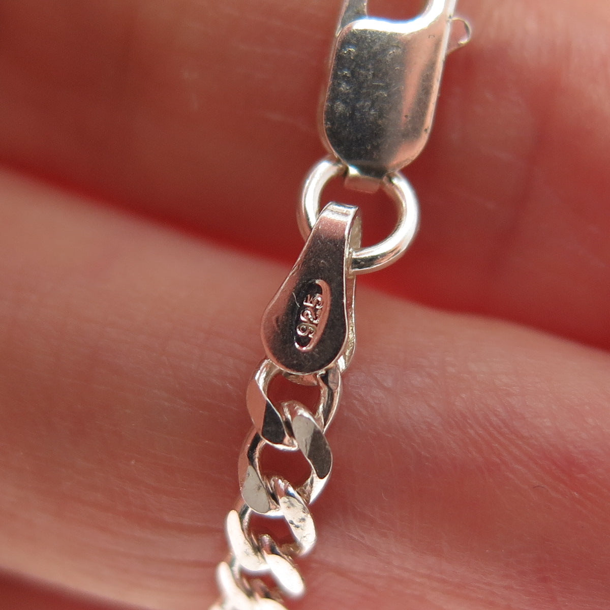 925 Sterling Silver Vintage Italy Curb Link Anklet / Bracelet 9"