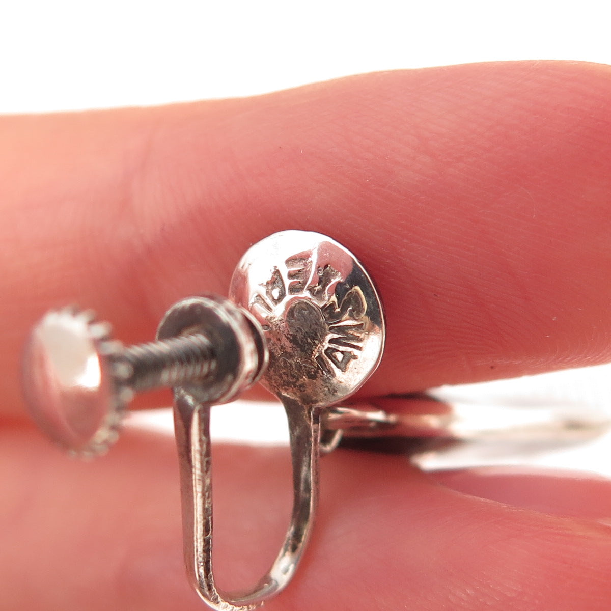 925 Sterling Antique Art Deco Siam Niello Hindu Goddess Screw Back Earrings