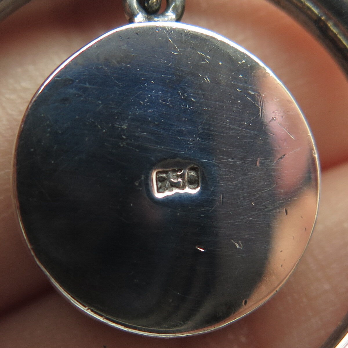 950 Silver Vintage Real Sodalite Gem Globe Handmade Amulet Slide Pendant