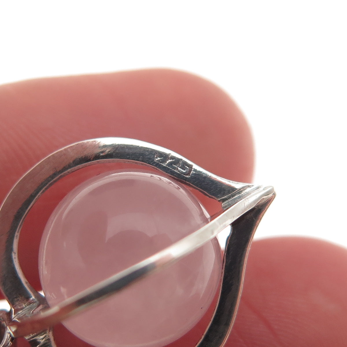 925 Sterling Silver Vintage Real Rose Quartz Heart Cage Charm Pendant