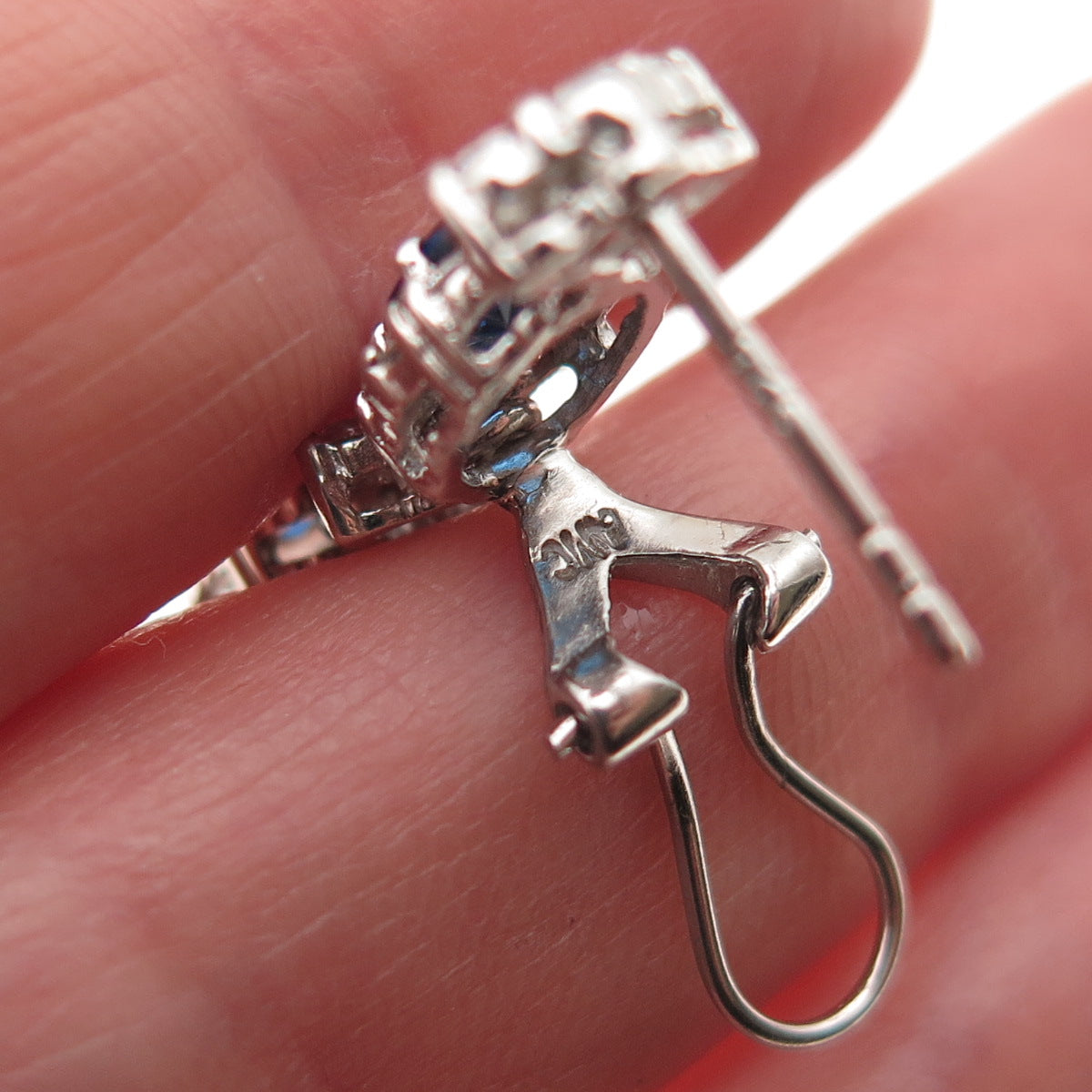 925 Sterling Silver Blue & White C Z Bohemian Omega Back Earrings