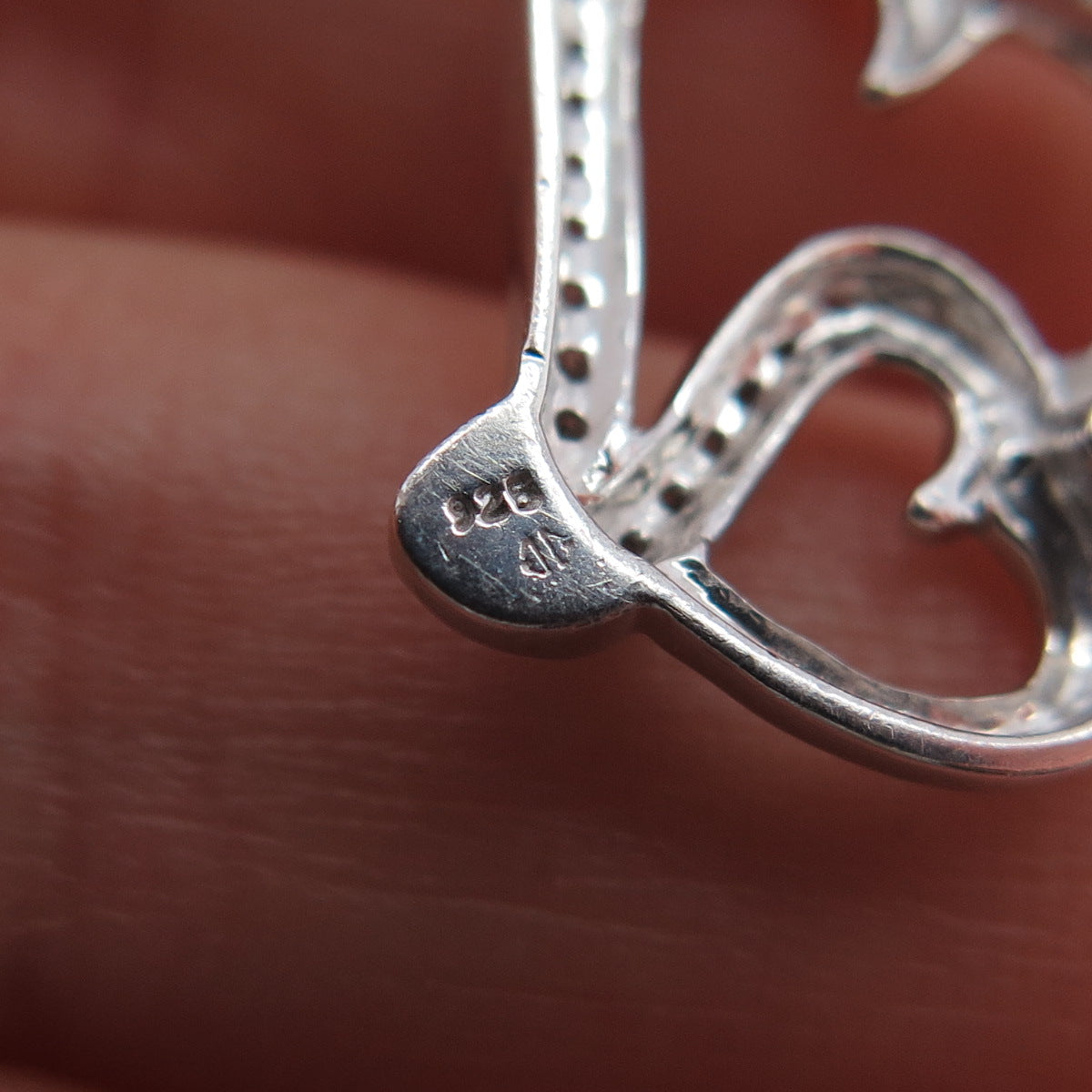 925 Sterling Silver Real Round-Cut Diamond Double Heart Mini Slide Charm Pendant