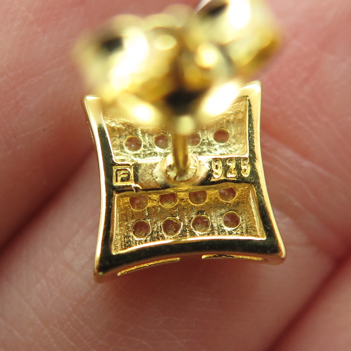 925 Sterling Silver Gold Plated Round-Cut C Z Princess Square Earrings