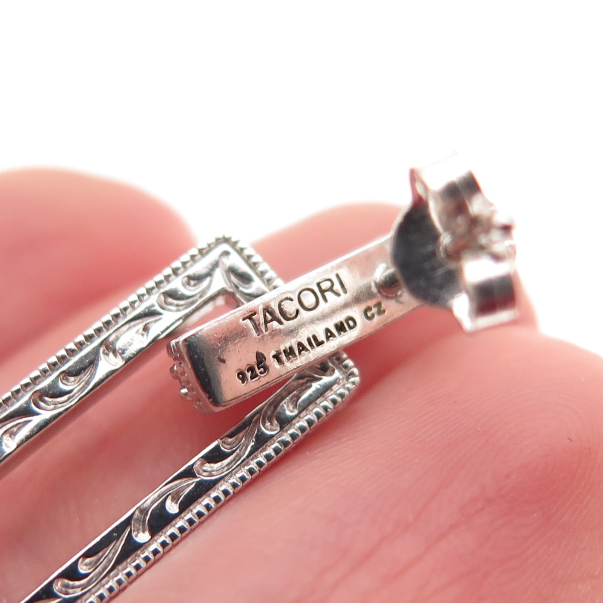 TACORI 925 Sterling Silver Round-Cut C Z Floral Dangle Earrings