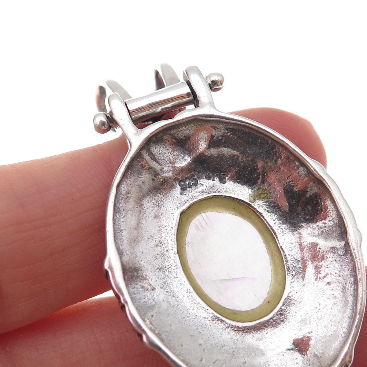 Collins 925 Sterling Silver Vintage Real MOP Oxidized Pendant