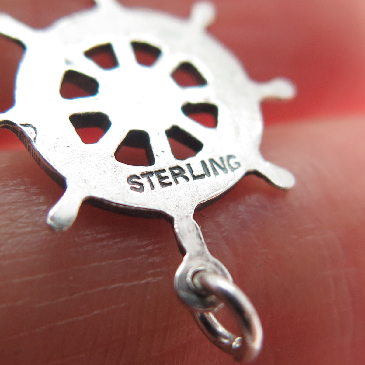 925 Sterling Silver Vintage Ship Wheel Oxidized Minimalist Charm Pendant