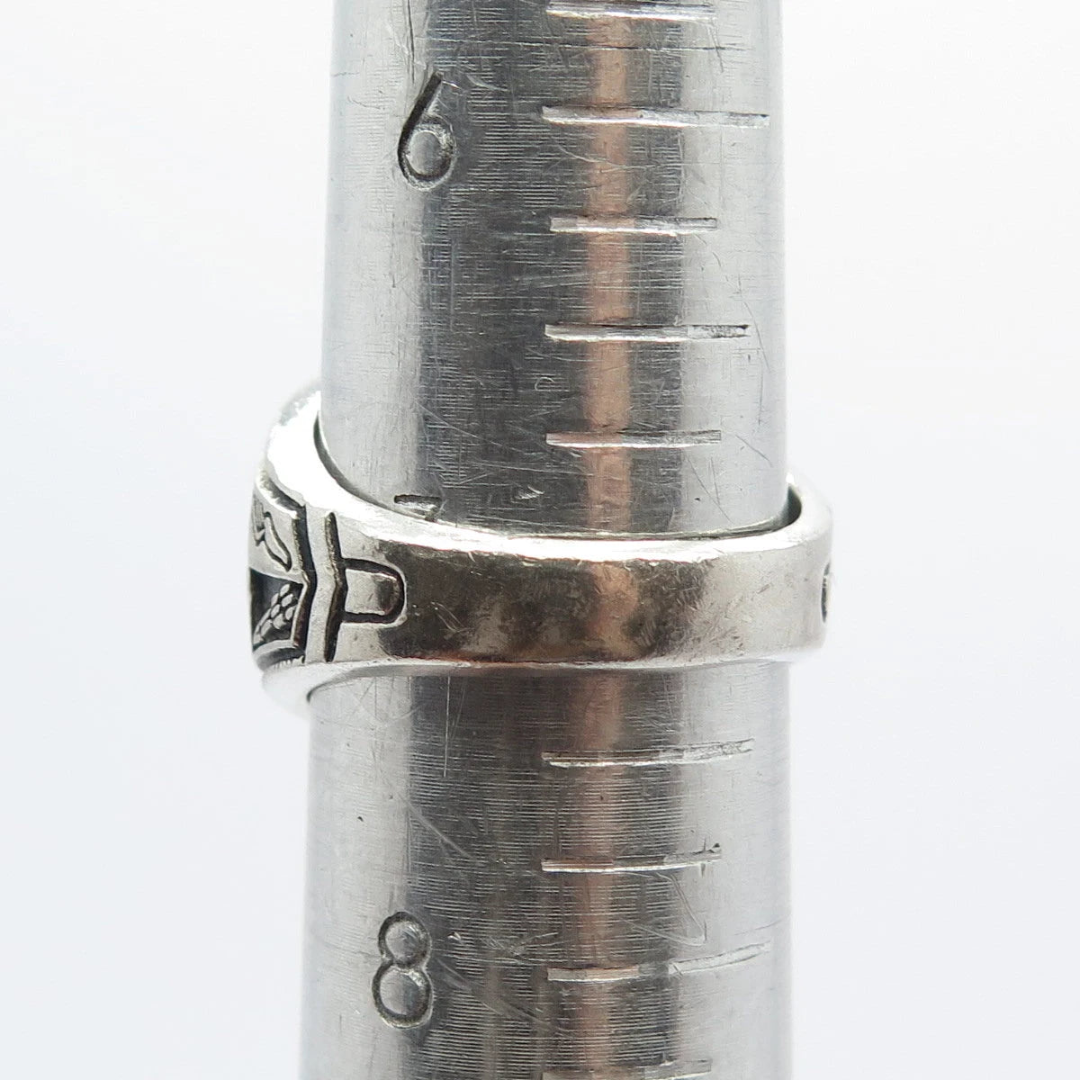 925 Sterling Silver Vintage REED Blue Glass School Ring Size 7.25
