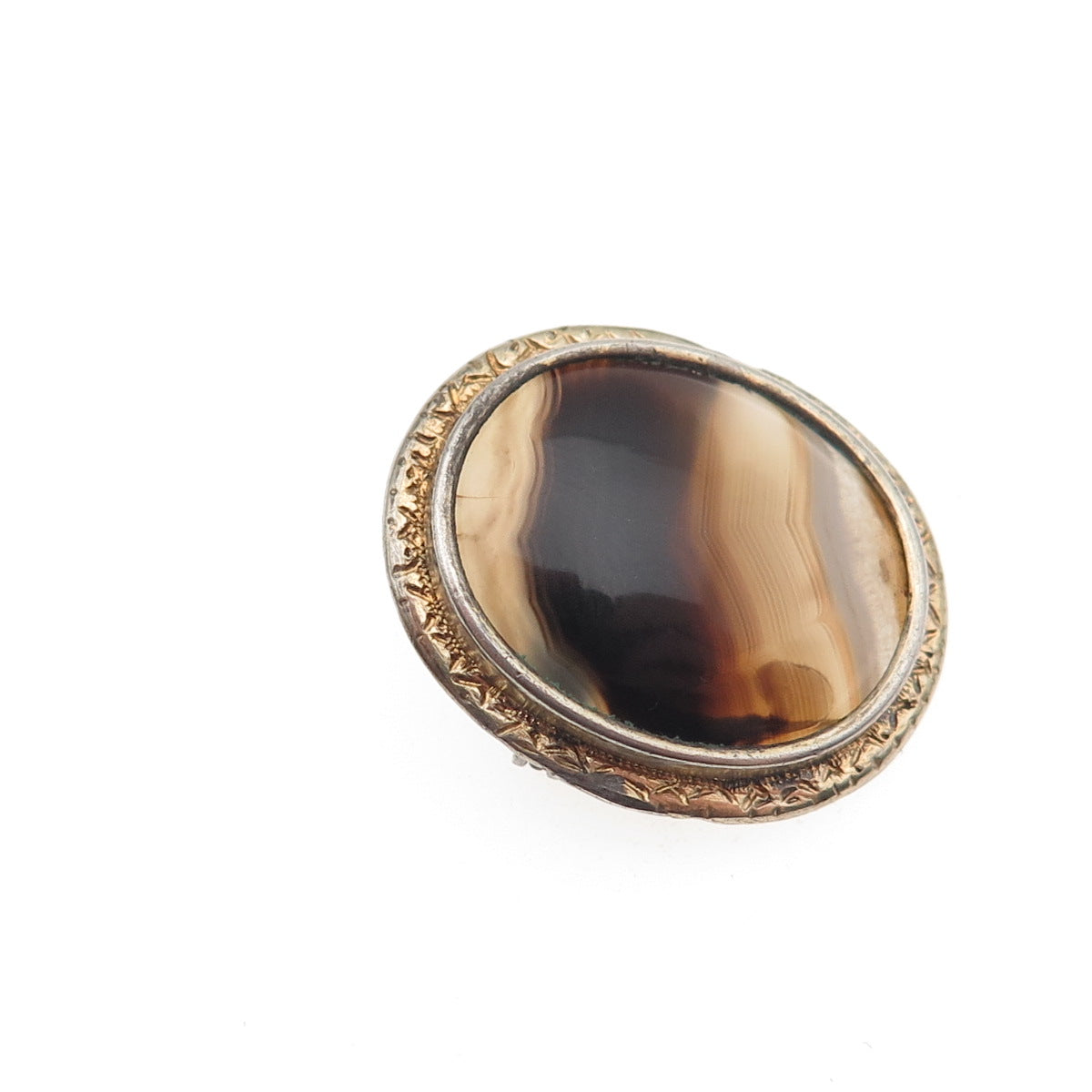925 Sterling Silver Gold Plated Antique Art Deco Real Agate Pin Brooch