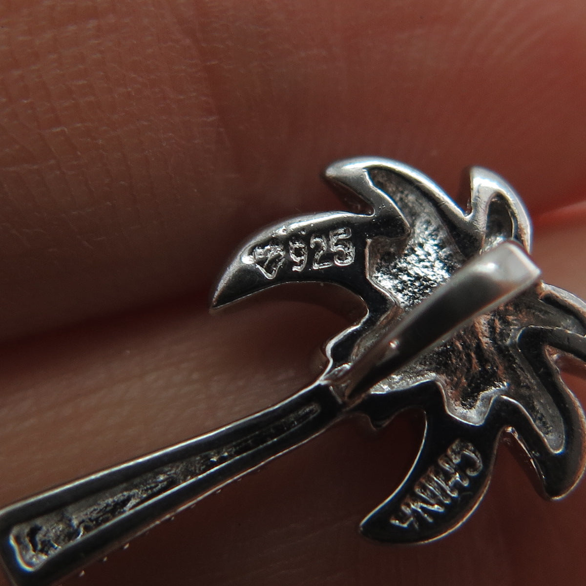 925 Sterling Silver Real Round-Cut Diamond Palm Mini Slide Charm Pendant