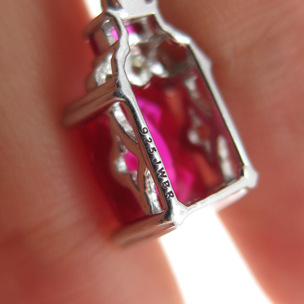 JANE SEYMOUR 925 Sterling Silver Lab-Created Ruby Real White Topaz Mini Pendant