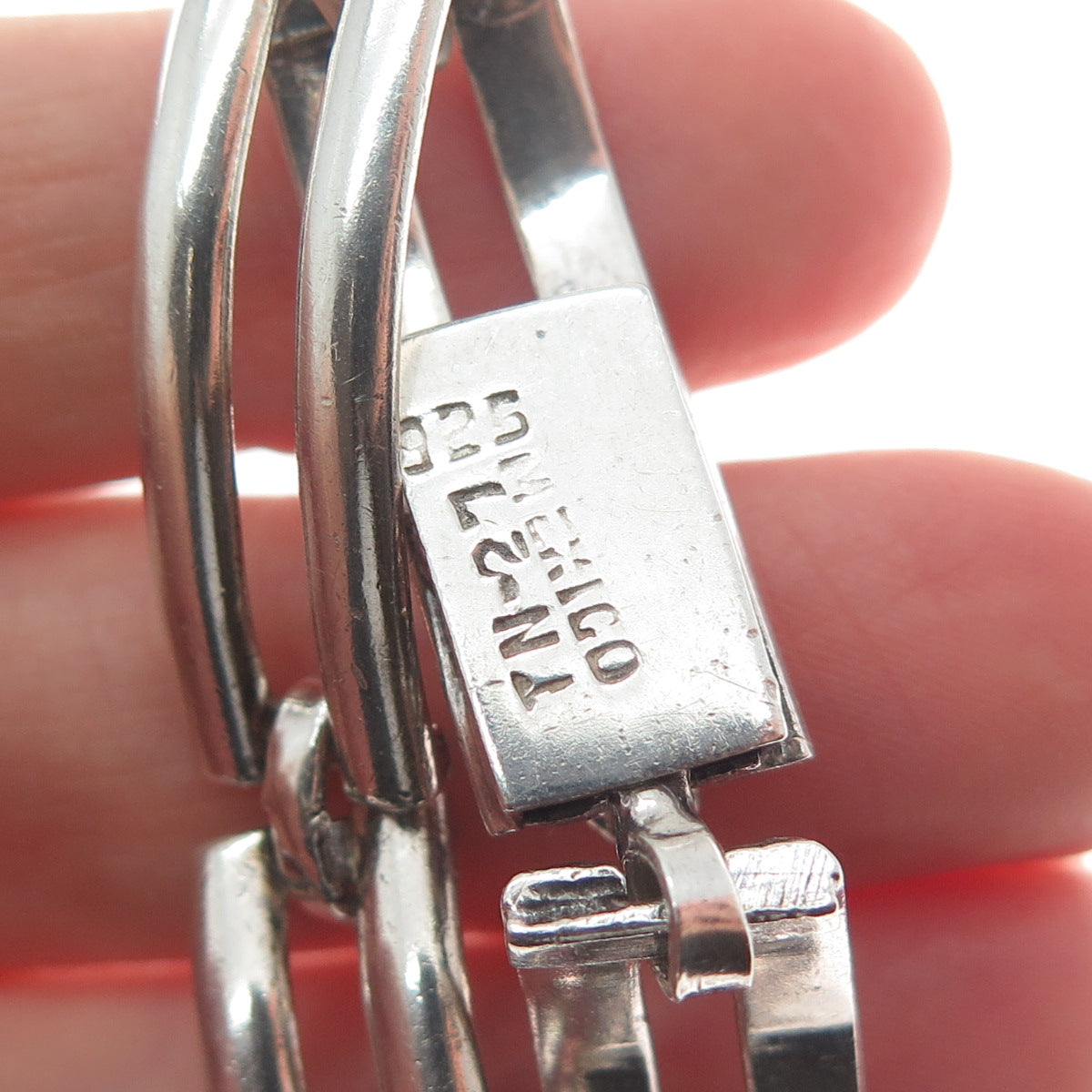 925 Sterling Silver Vintage Mexico Modernist Bar Panel Link Bracelet 7"