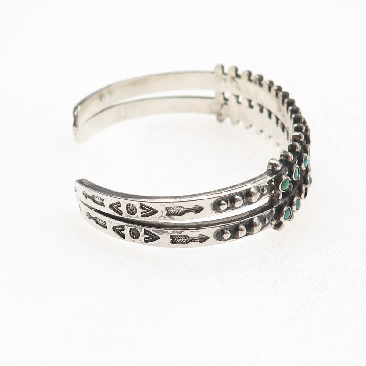 Old Pawn 925 Sterling Silver Vintage Turquoise Snake Eye Adjustable Bracelet 6"