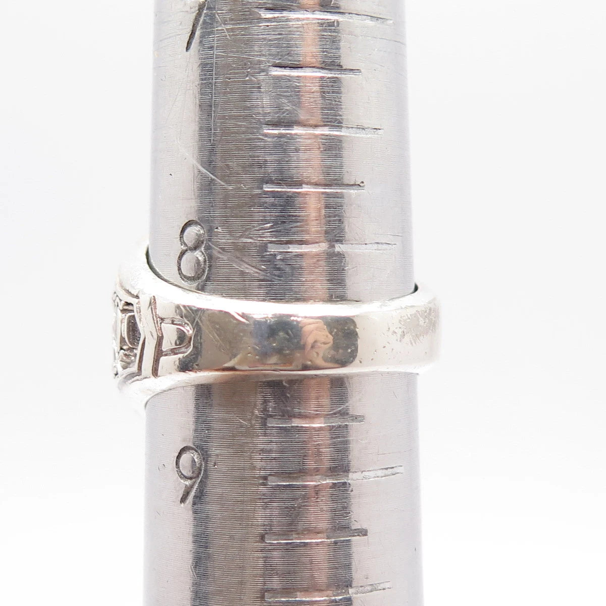 925 Sterling Silver Vintage Reed & Co Blue Glass School Ring Size 8.5