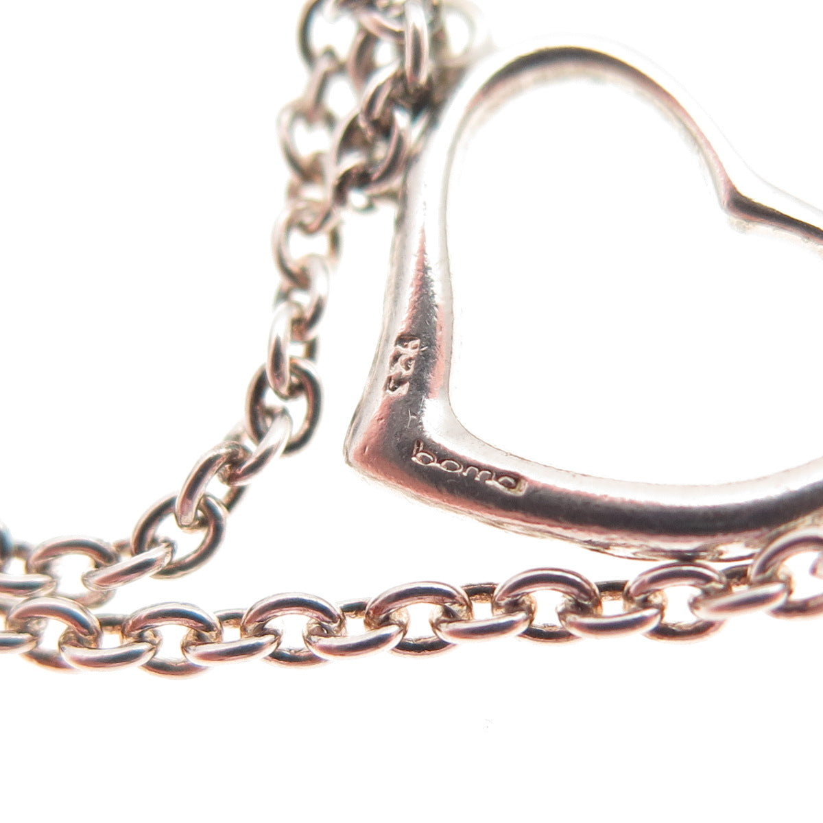 Boma 925 Sterling Silver Vintage Open Heart Cable Link Bracelet 7.5"