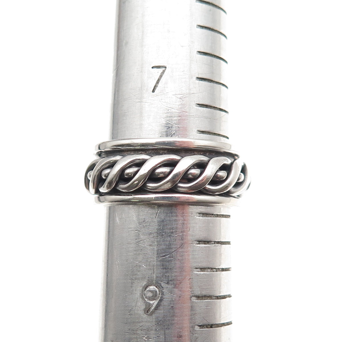 925 Sterling Silver Vintage Braided Oxidized Rotating Band Ring Size 8.25