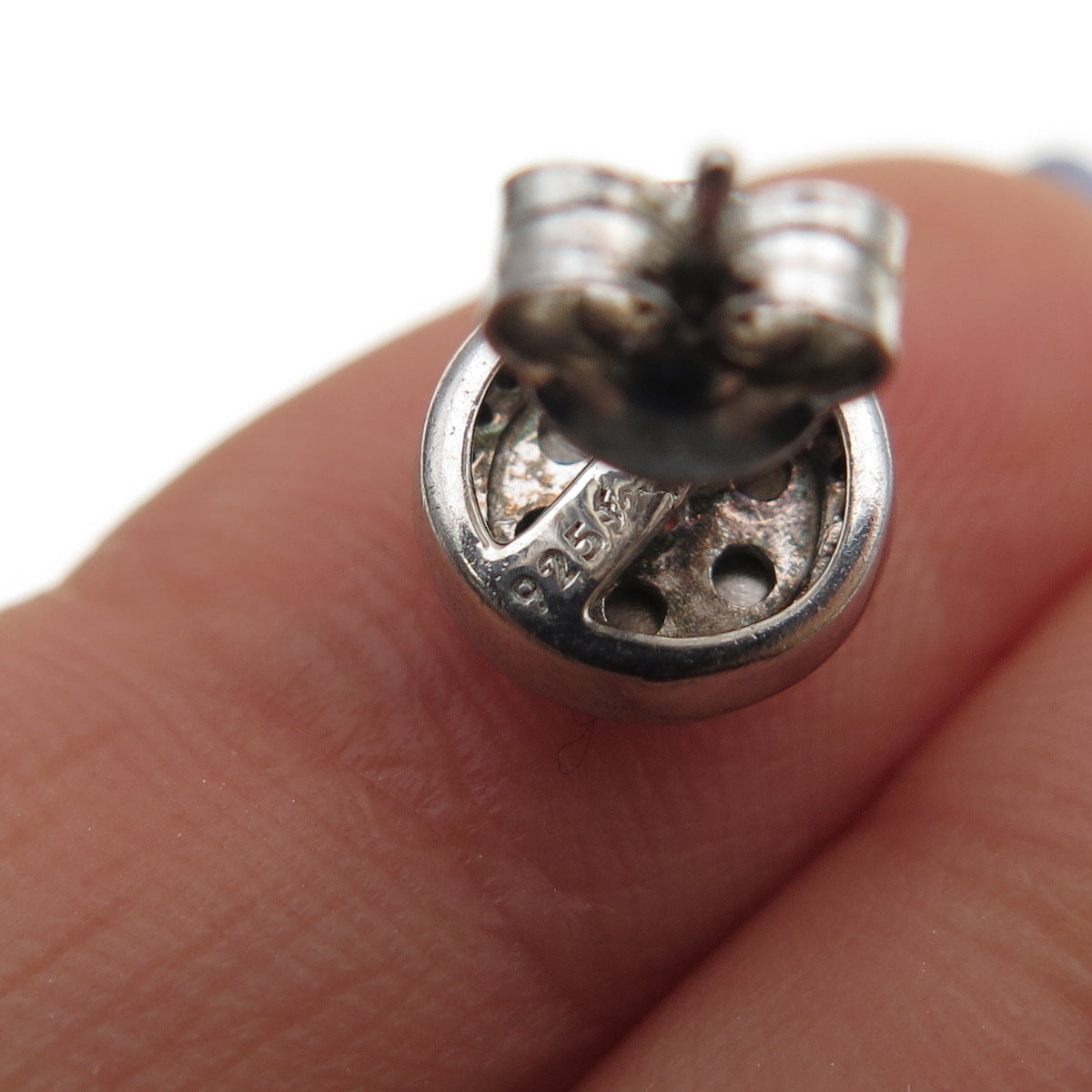 925 Sterling Silver Real Round-Cut Diamond Stud Earrings