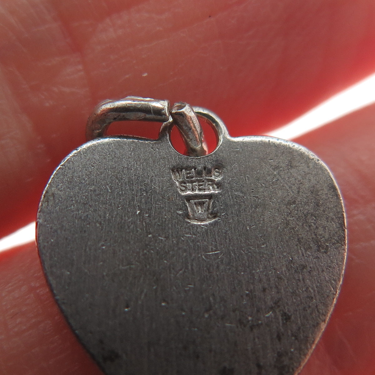 WELLS Sterling Silver Antique Enamel Rose Flower Heart Minimalist Charm Pendant