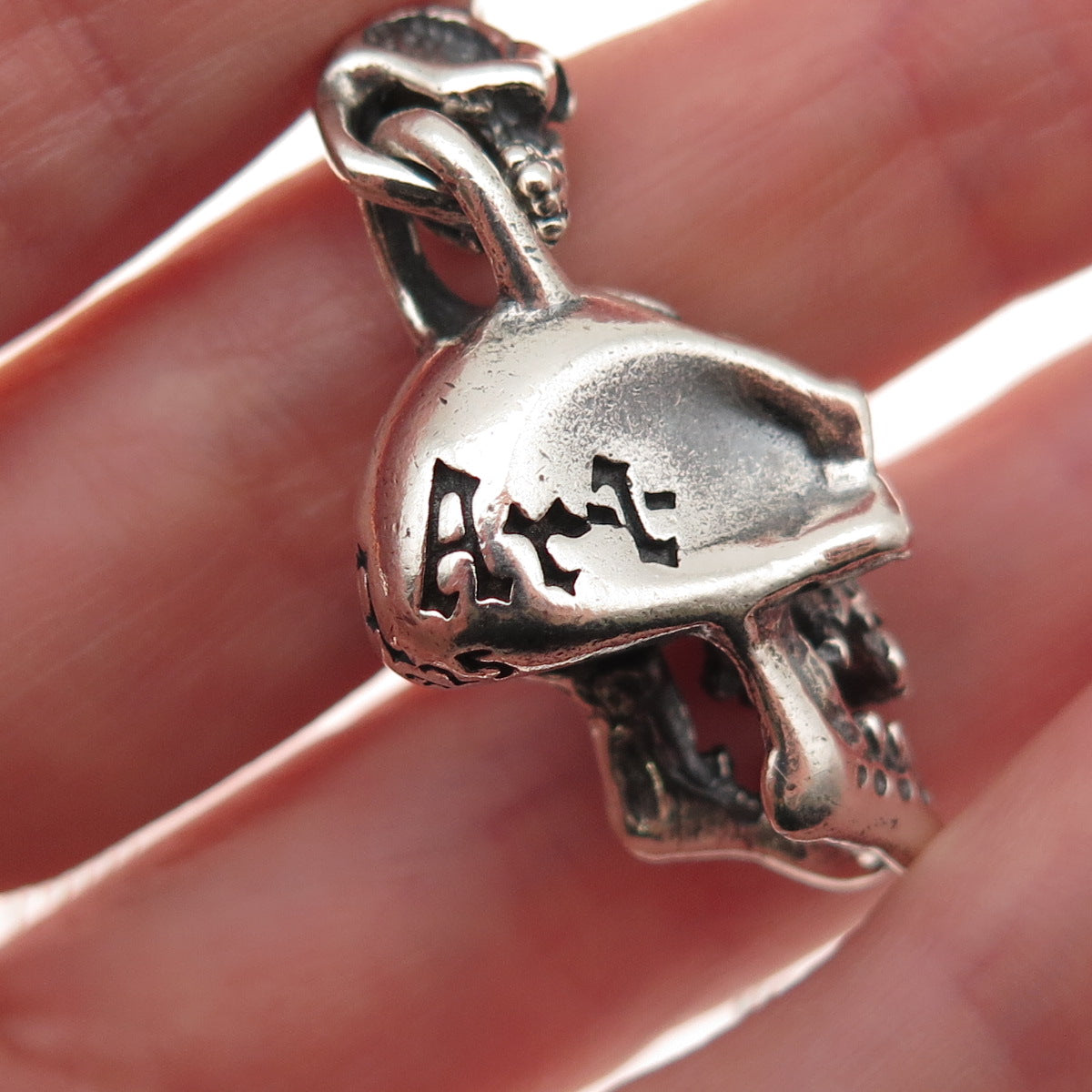 Fly Art Sterling Silver Vintage Real Red Garnet Skull Oxidized 3D Charm Pendant