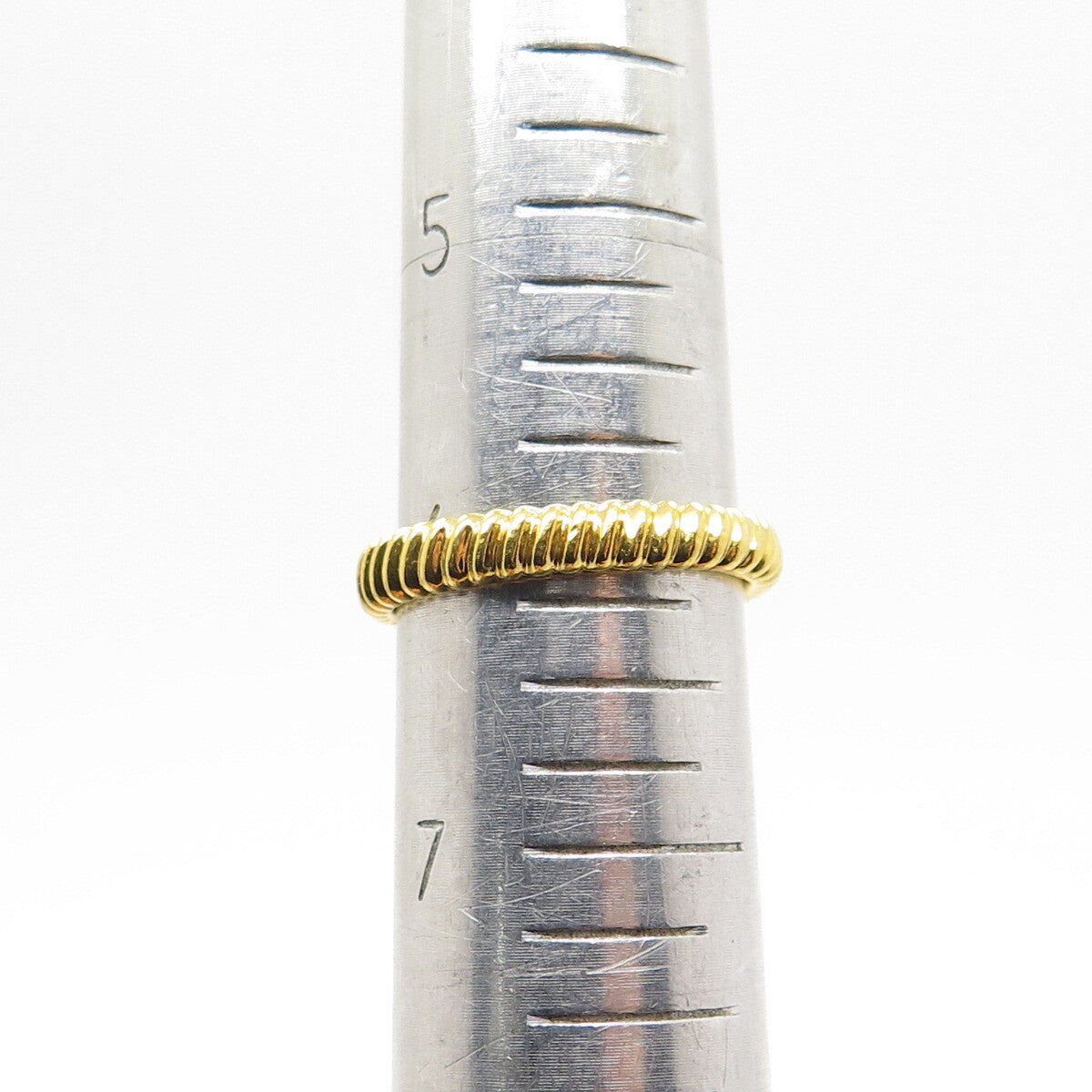 925 Sterling Silver Gold Plated Ribbed Link Stackable Band Ring Size 6.25