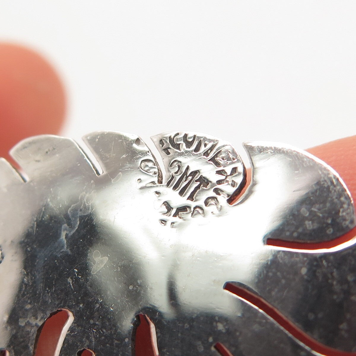 925 Sterling Silver Vintage Mexico Turquoise Gem Inlay Abstract Pendant