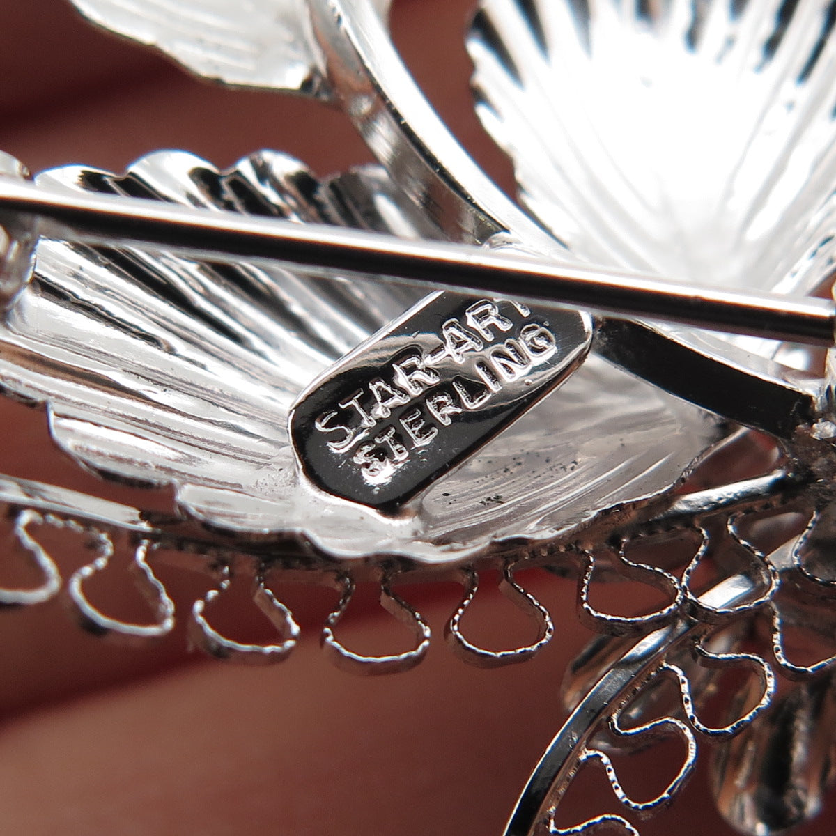 Star-Art 925 Sterling Silver Antique Art Deco Flower & Leaf Oxidized Pin Brooch