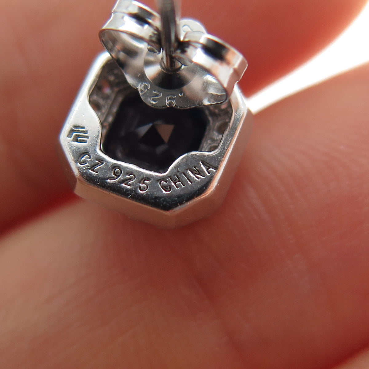 925 Sterling Silver Lab-Created Sapphire & C Z Stud Earrings