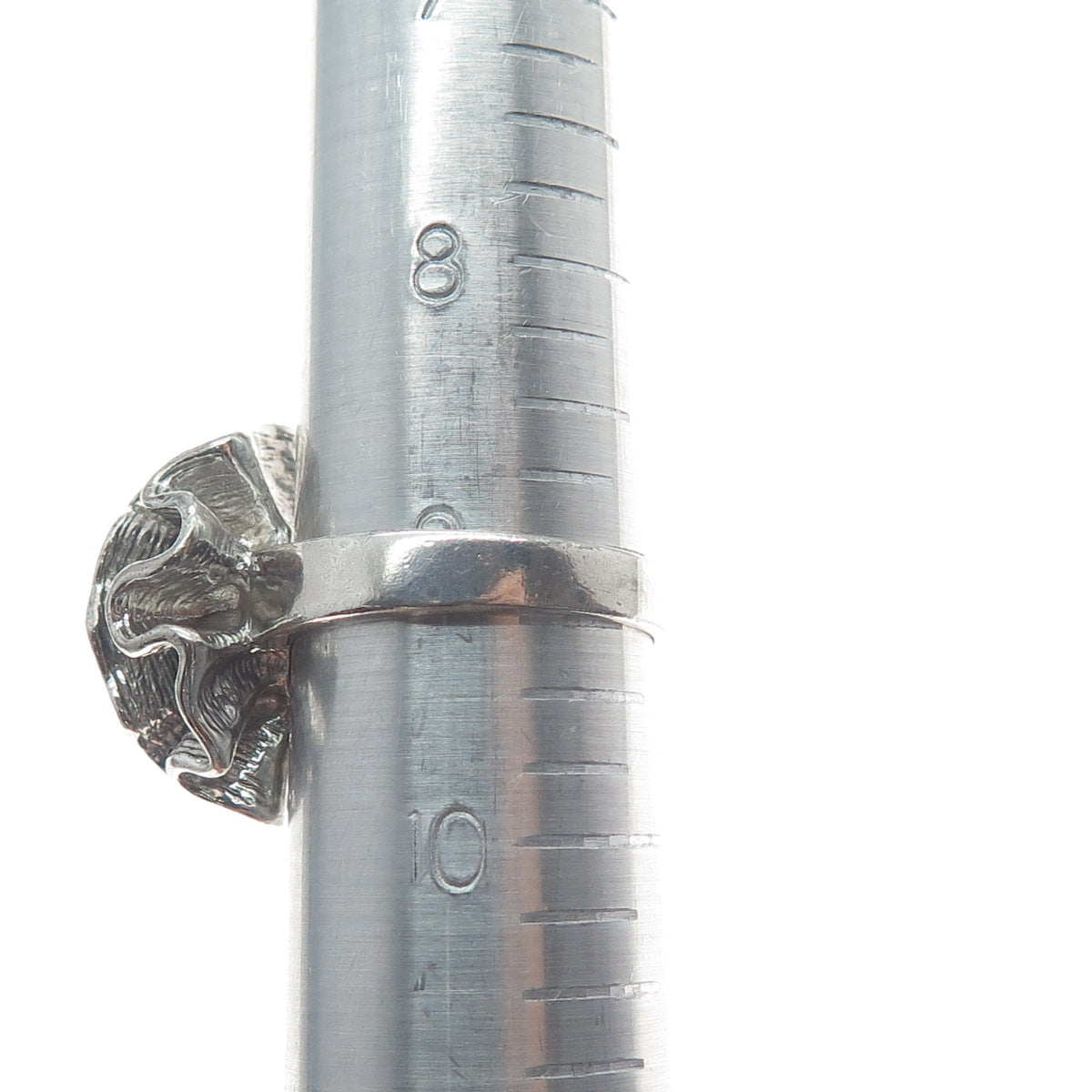 925 Sterling Silver Vintage Modernist Swirl Flower Oxidized Ring Size 9.25