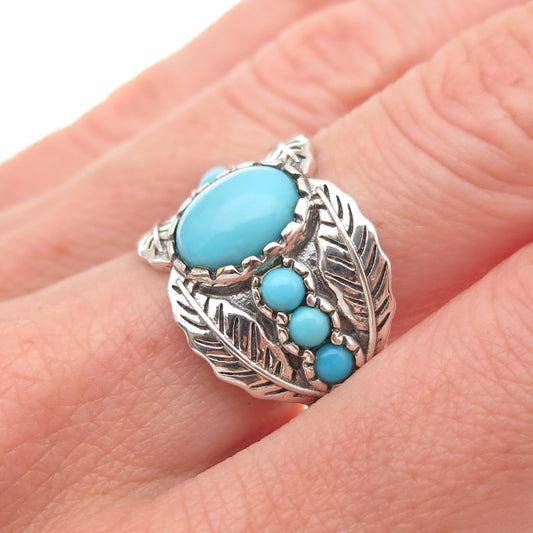 925 Sterling Silver Real Sleeping Beauty Turquoise Floral Ring Size 8.25