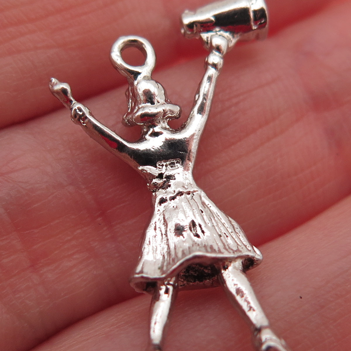 925 Sterling Silver Vintage Cheerleader Charm Pendant