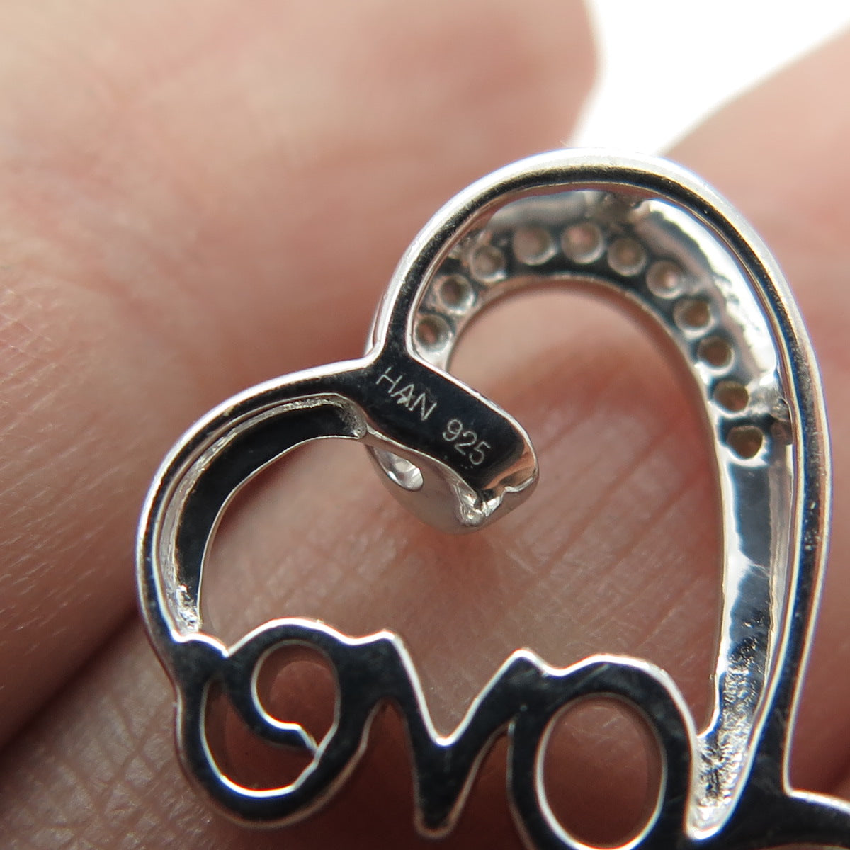 HAN Sterling Silver Real Round-Cut Diamond Love Heart Minimalist Slide Pendant