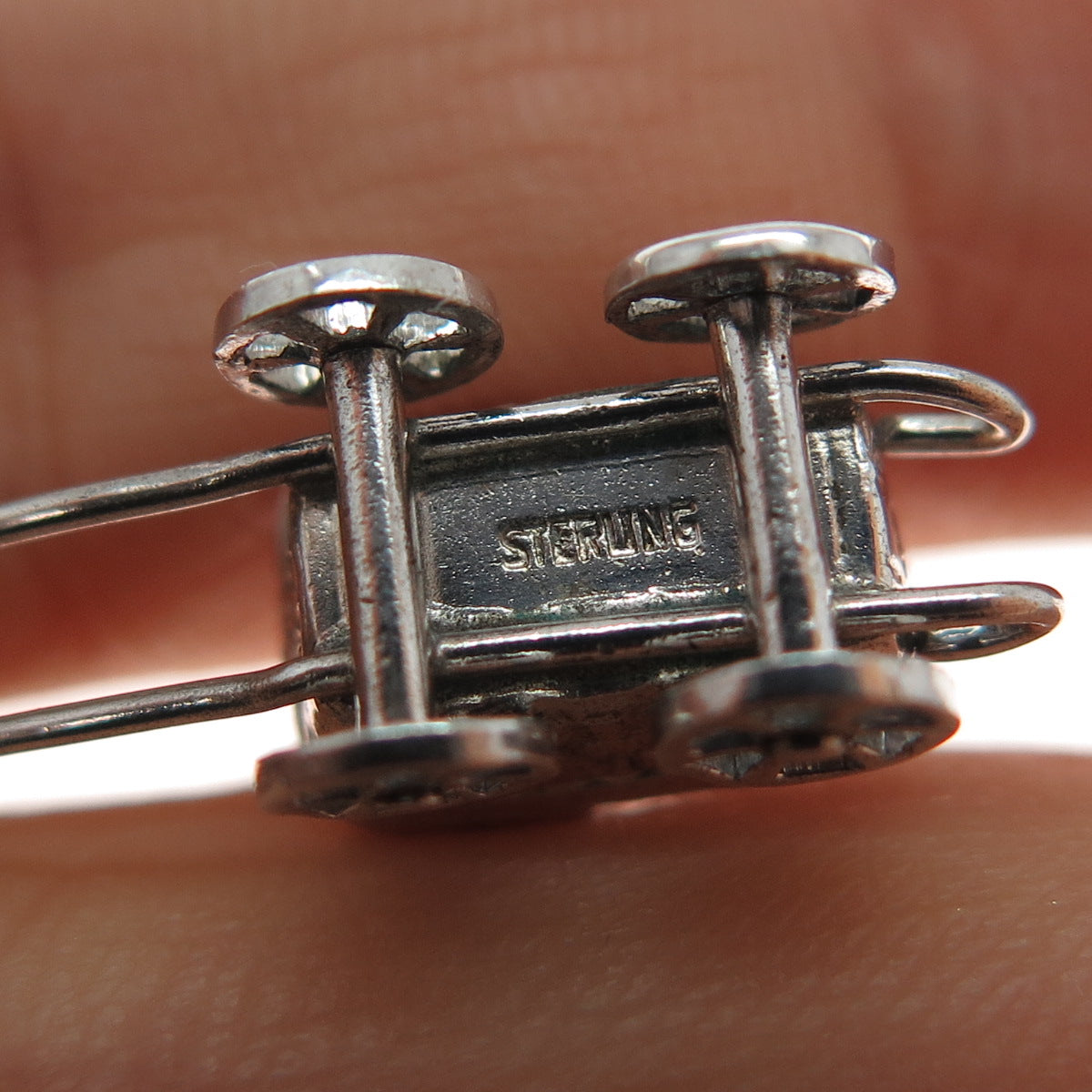 925 Sterling Silver Antique Art Deco Baby Stroller Minimalist 3D Charm Pendant