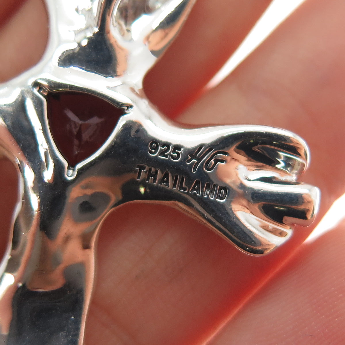 HAGIT GORALI 925 Sterling Silver Vintage Real Red Garnet Modernist Cross Pendant