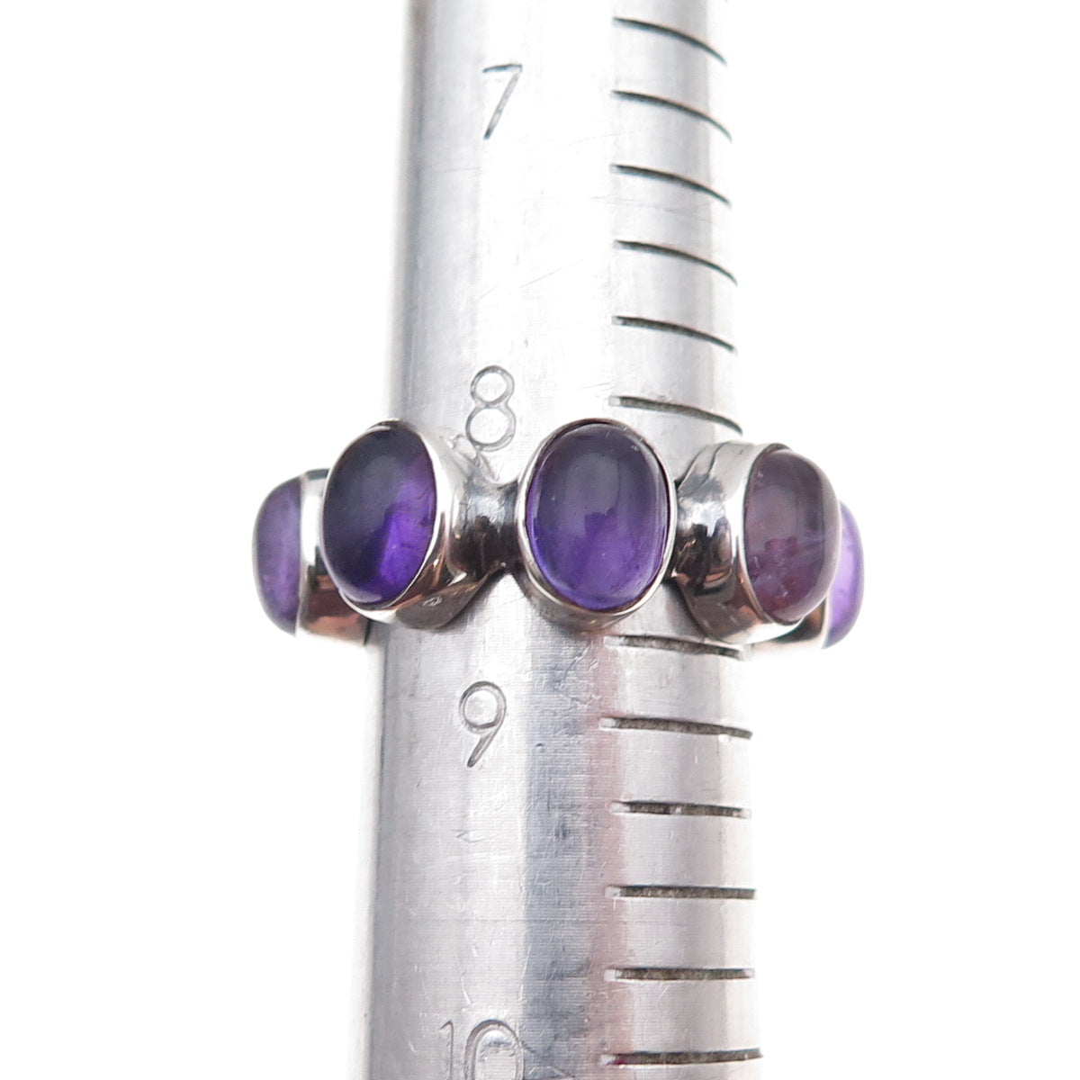 925 Sterling Silver Vintage Real Amethyst Modernist All Around Ring Size 8.5