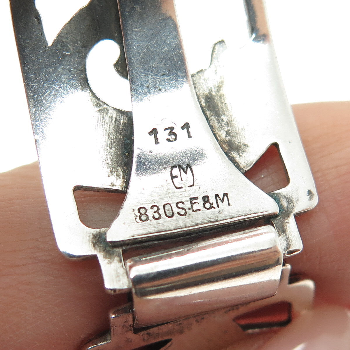 EILER & MARLOE 830S Silver Antique Denmark Fish Panel Link Bracelet 7.25" #131