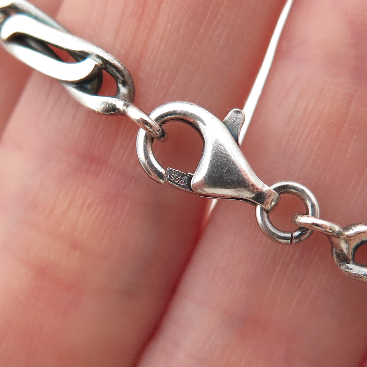 925 Sterling Silver Vintage Paperclip Link Oxidized Bracelet 7.25"