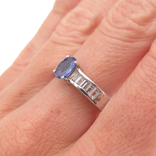 Chuck Clemency 925 Sterling Silver Real Tanzanite & White Topaz Ring Size 8