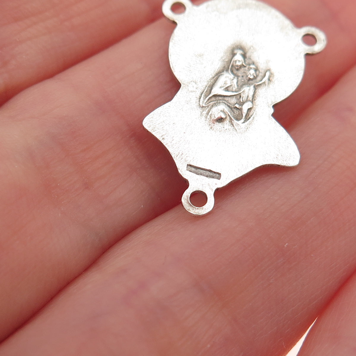 925 Sterling Silver Antique Art Deco Jesus Rosary Chain Centerpiece Pendant