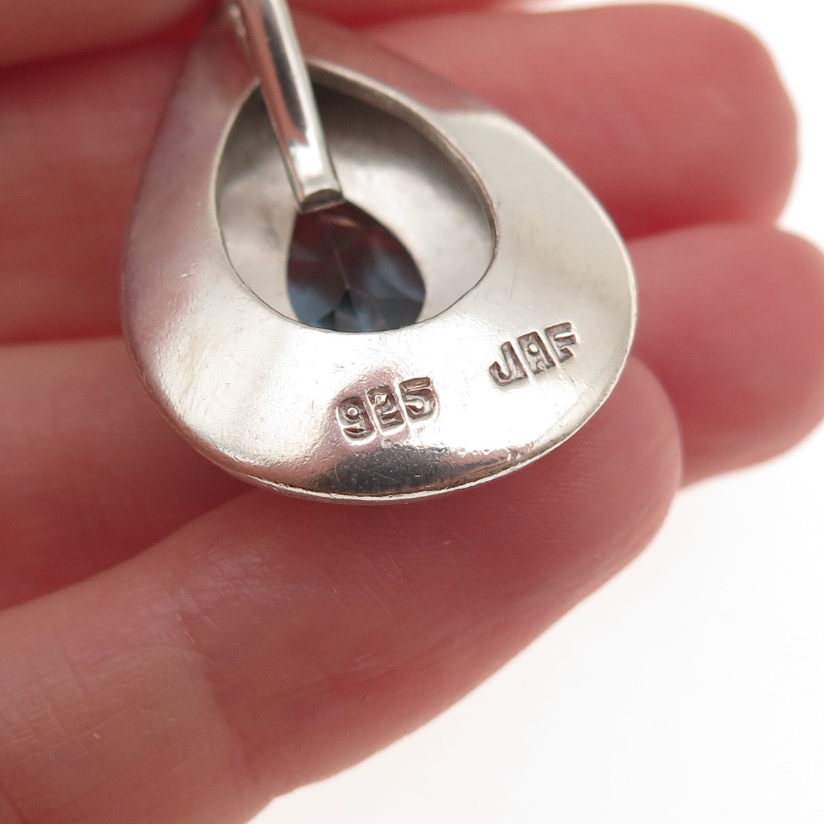 Jaf Elias Sterling Silver Vintage Real Blue Topaz Teardrop Slide Charm Pendant