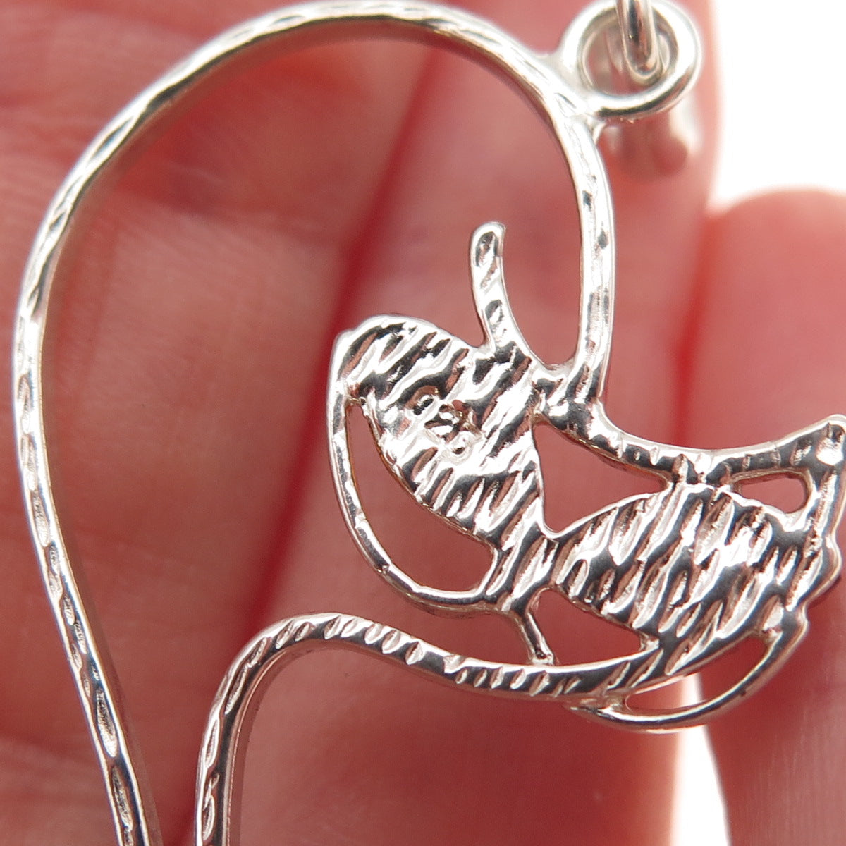 925 Sterling Silver Vintage Real Amber Modernist Cat Charm Pendant